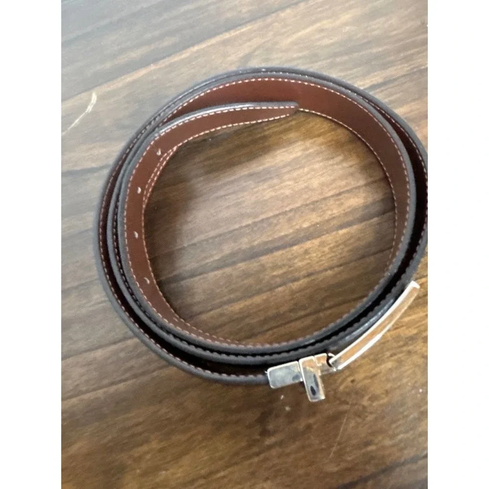 Mens Reversible Black Brown Dress Belt Size 44 Silver Tone Buckle Big Tall